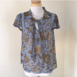 GUCCI size 46 grey shell print silk blouse